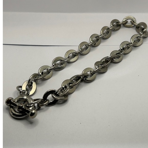 Men's Chunky Chain Necklace Silver Tone Toggle Clasp Statement Industrial 34" - Picture 3 of 8